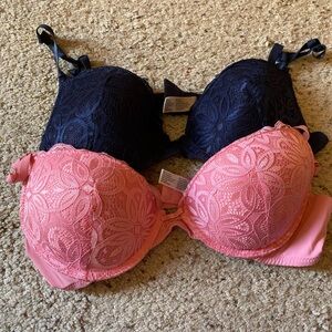 Laura Ashley Lace Bra Set - Pink and Navy 34C